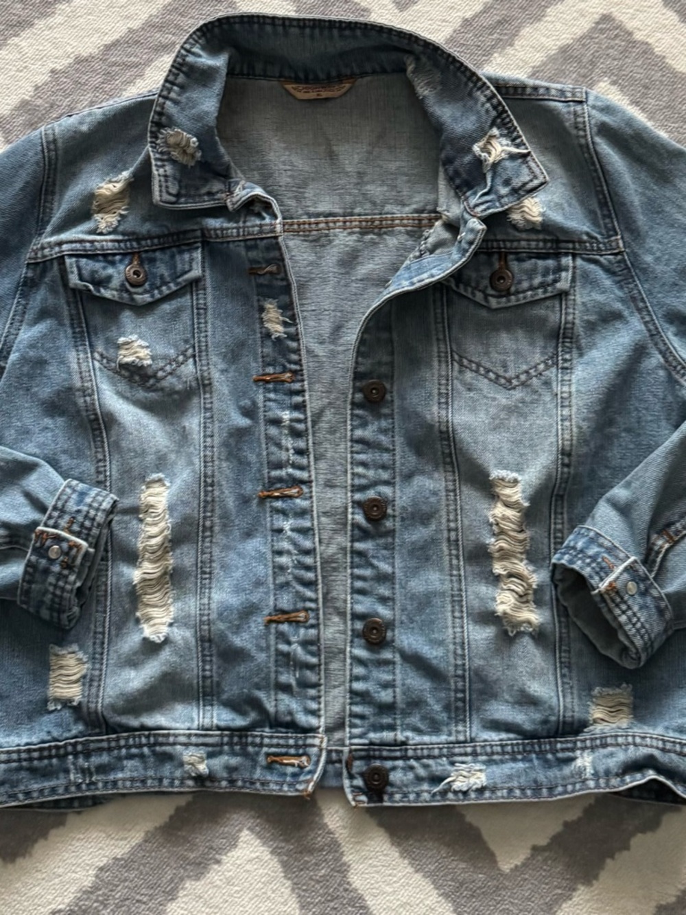 Highway Jeans Light Blue Denim distressed Good Vibes Jean Jacket